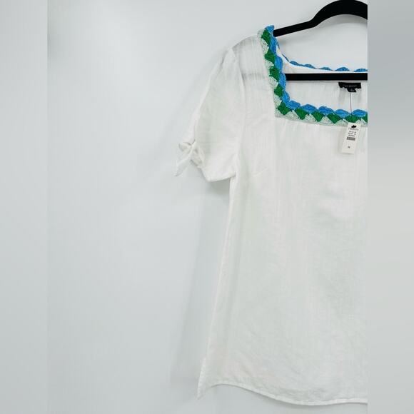 🆕 NWT Talbots Crochet Trim Linen Top Blouse Square Neck Bow Tie Sleeve Medium - Picture 12 of 16